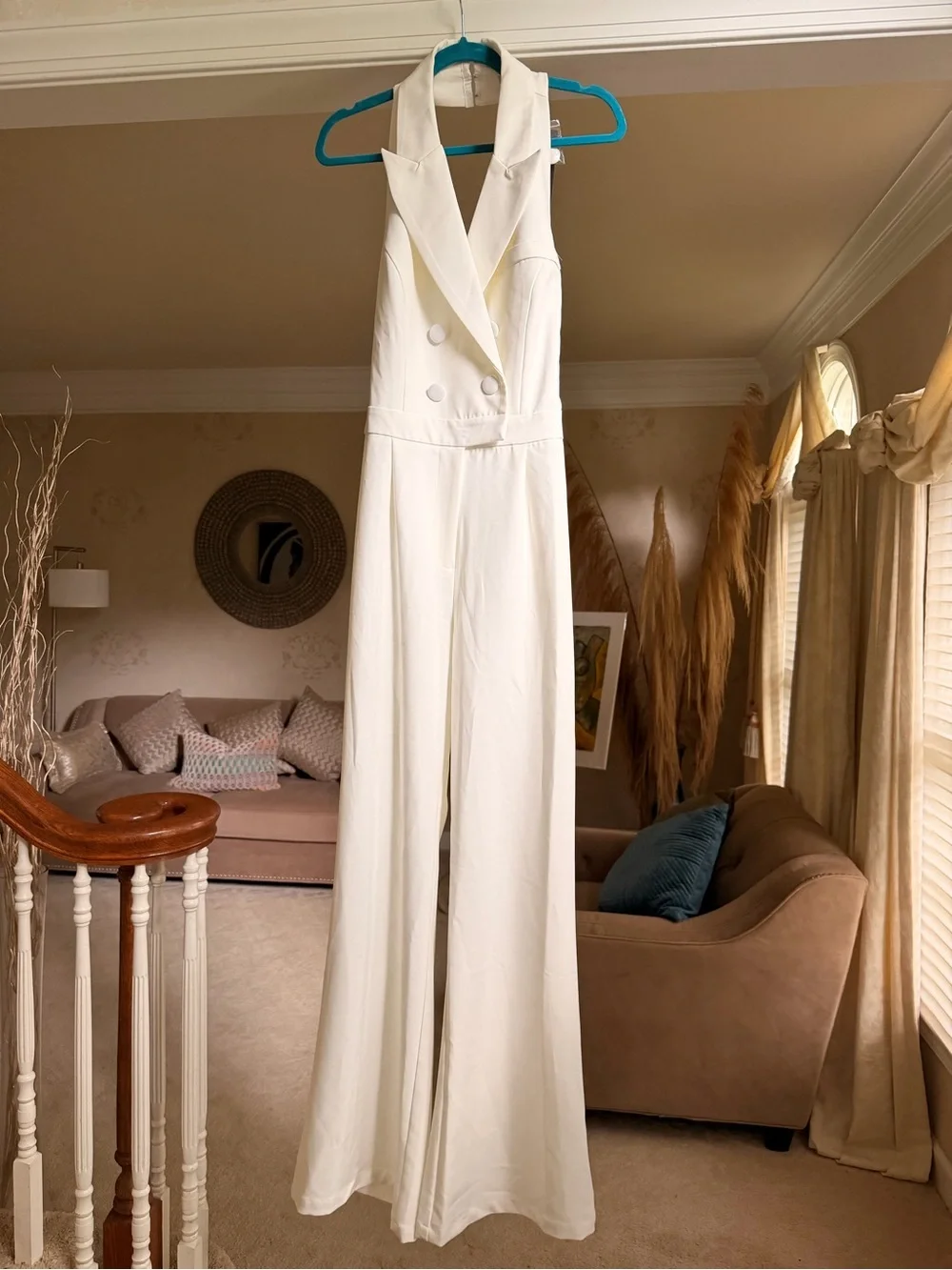 Fashion Nova Cream Halter Double-Breasted Wide-Leg Jumpsuit - Picture 9 of 9